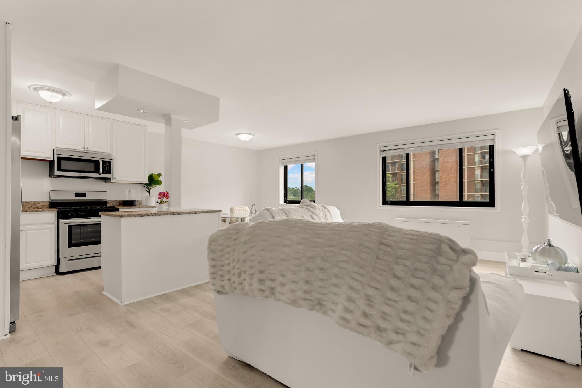 1200 South Arlington Ridge Road, Unit 507 Arlington, VA 22202 - Photo 7 of 30 a living room with stainless steel appliances kitchen island granite countertop furniture and a fireplace