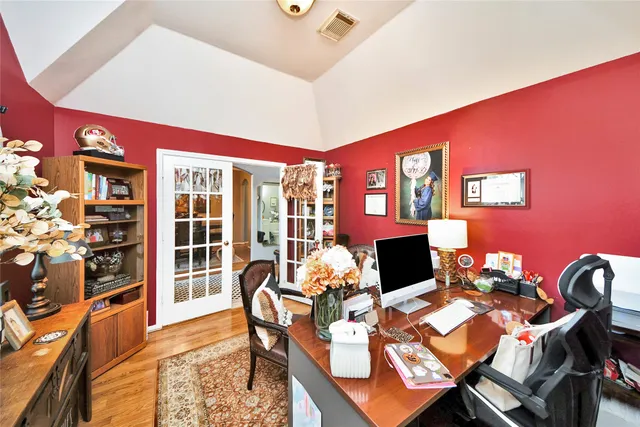 a workspace with furniture