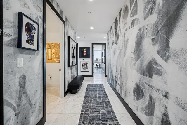 a hallway with a couch