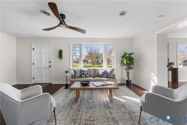 a living room with furniture potted plant and a window