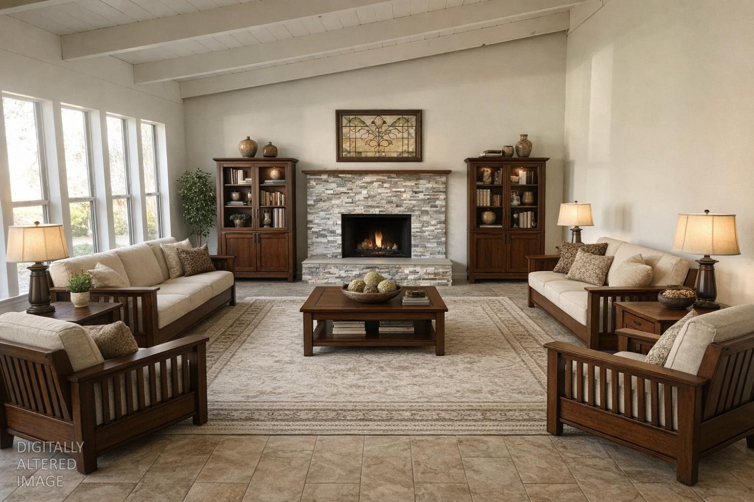 581 Haines Road Auburn, CA 95602 - Photo 3 of 52 Formal living room with updated stone hearth and mantle and oversized tile flooring views of front yard.