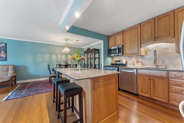 a kitchen with stainless steel appliances granite countertop a stove a sink dishwasher and a refrigerator
