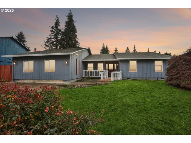 a view of a house with a backyard