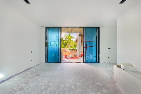 a view of a room with painted walls