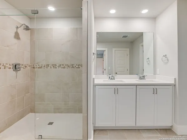 an empty room with shelves