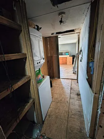 a hallway with furniture