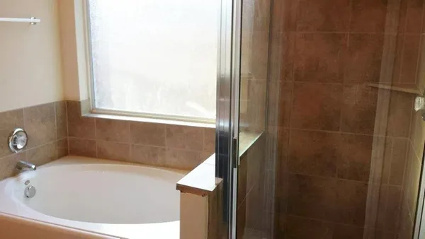 a bathroom with a bathtub