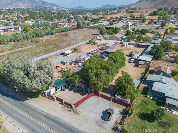 an aerial view of a house with a garden