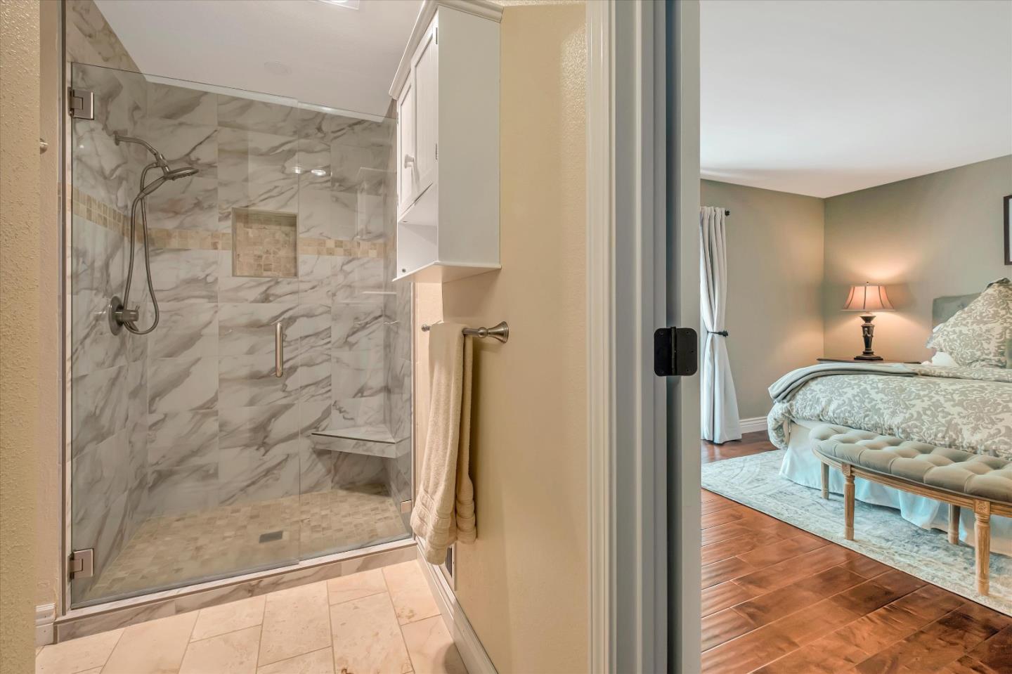 10 Linden Road Watsonville, CA 95076 - Photo 22 of 38 a en suite bathroom with a granite countertop shower