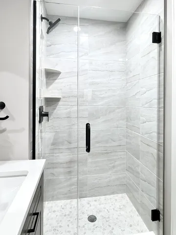a bathroom with a shower