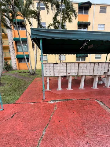 a view of a park with palm trees