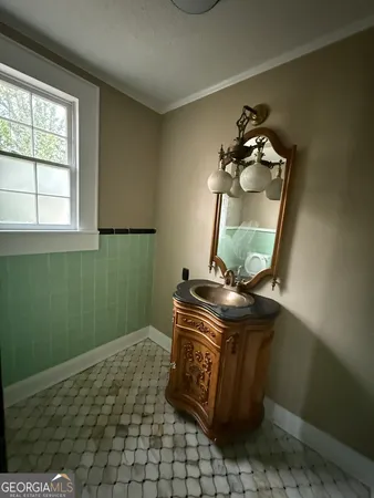 a room with a stove
