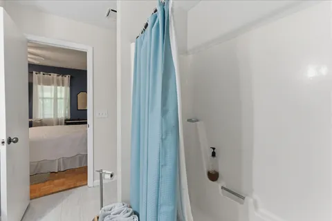 a bathroom with a bathtub