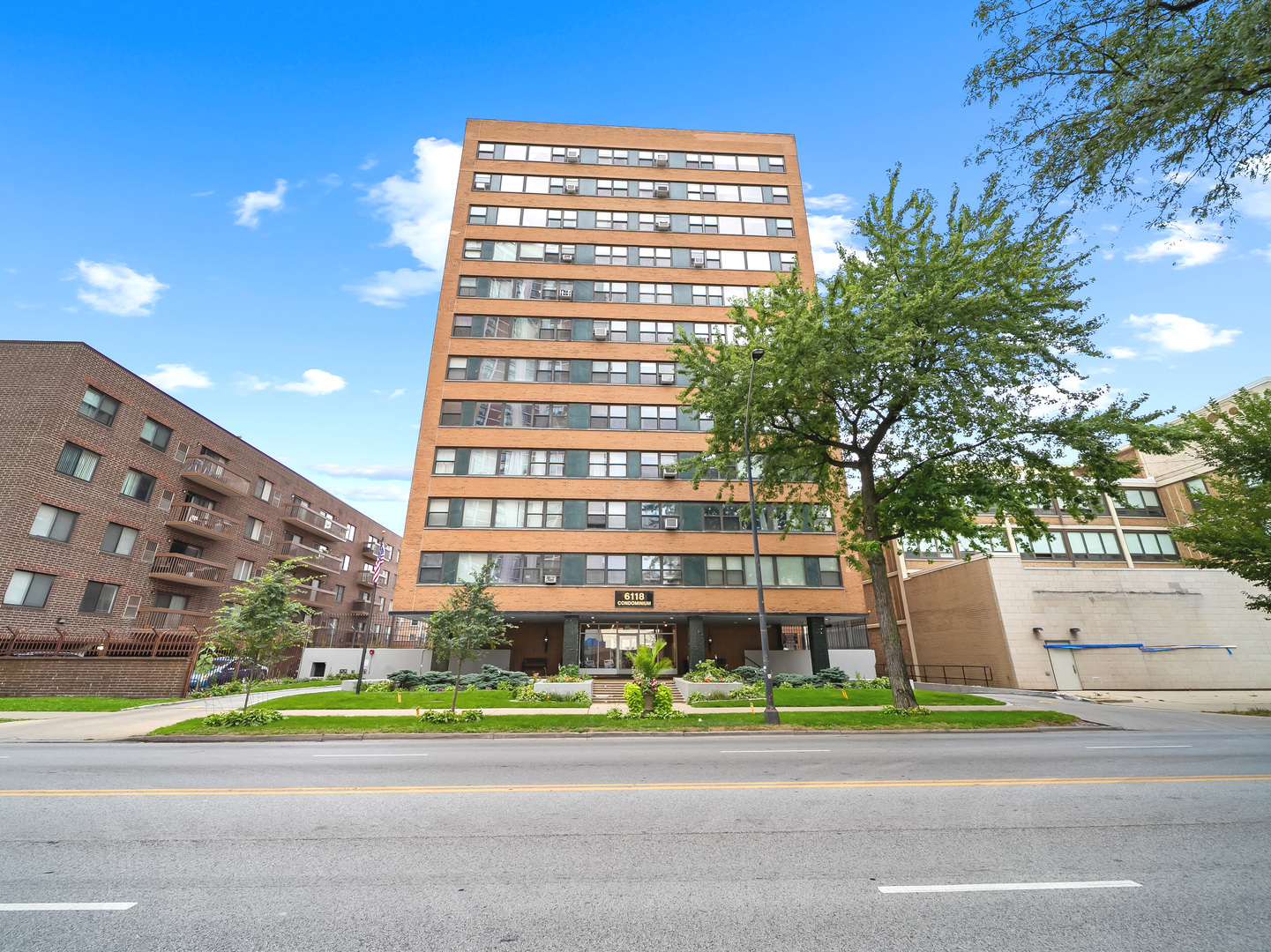 a front view of a building
