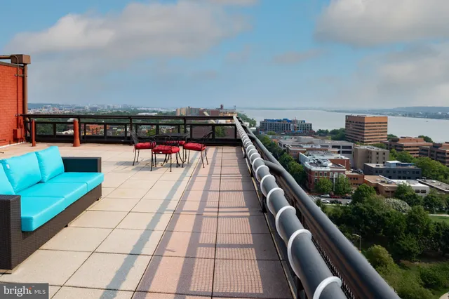 a view of a building with a garden