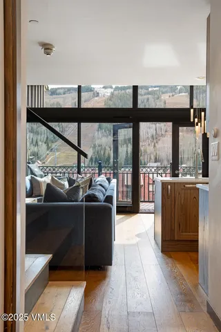 a view of balcony with furniture