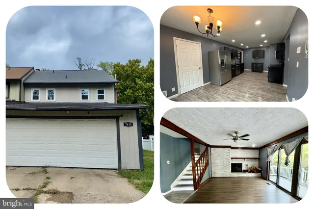 a view of living room kitchen with stainless steel appliances granite countertop a stove and a refrigerator