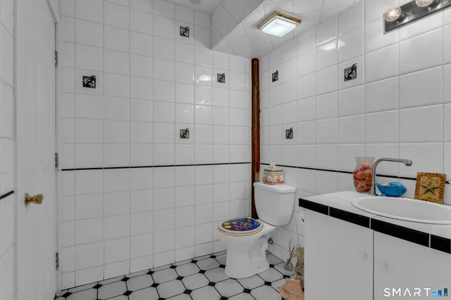 a kitchen with a refrigerator and countertop