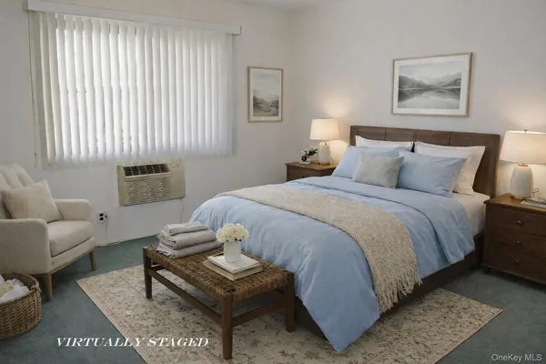 a view of a park with large trees