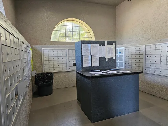 a view of a patio with table and chairs potted plants and palm tree
