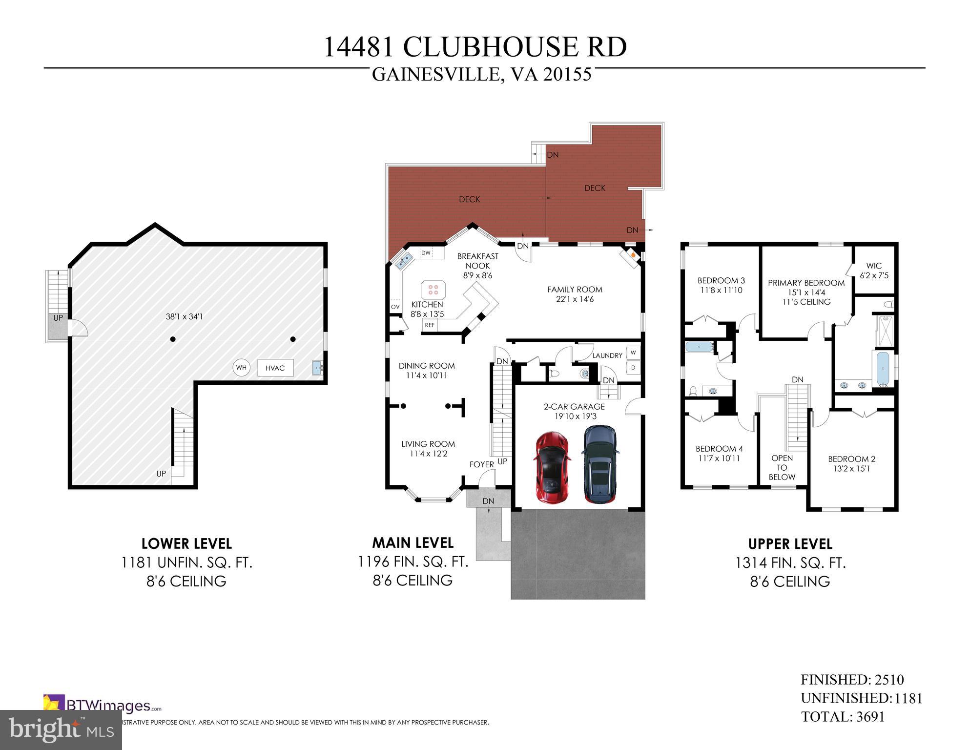 14481 Clubhouse Road Gainesville, VA 20155 - Photo 36 of 49 Custom Floor Plan of All 3 Levels