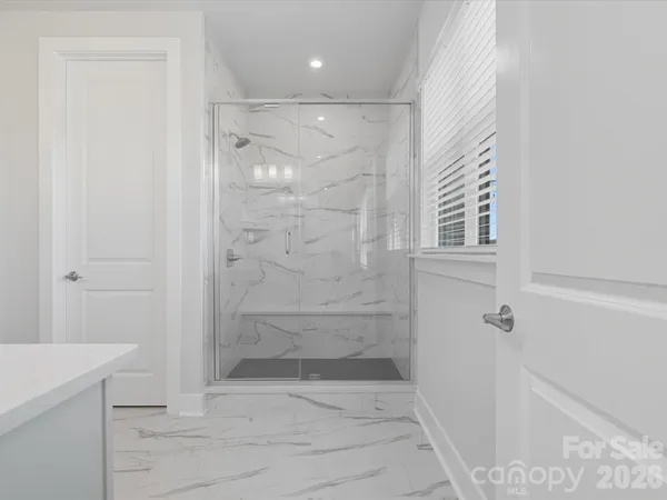 a bathroom with a shower and a sink