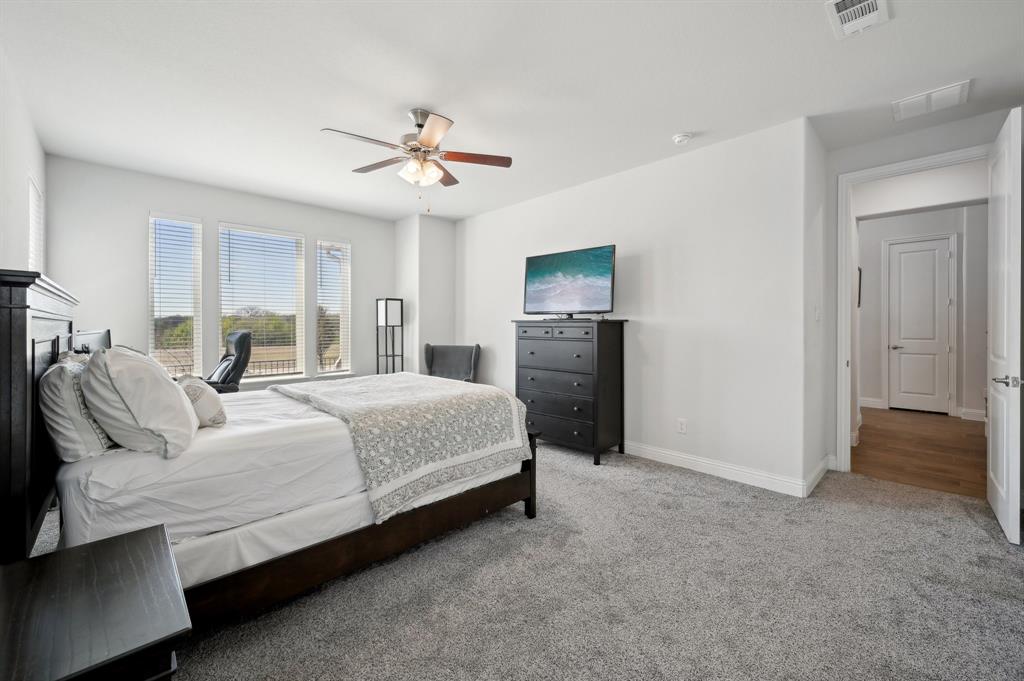 2172 Poppyvine Road Frisco, TX 75033 - Photo 21 of 40 Bedroom featuring light carpet and ceiling fan