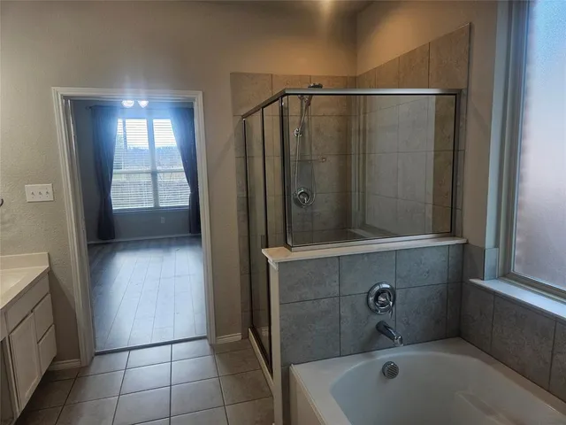 a bathroom with a tub a sink and a shower