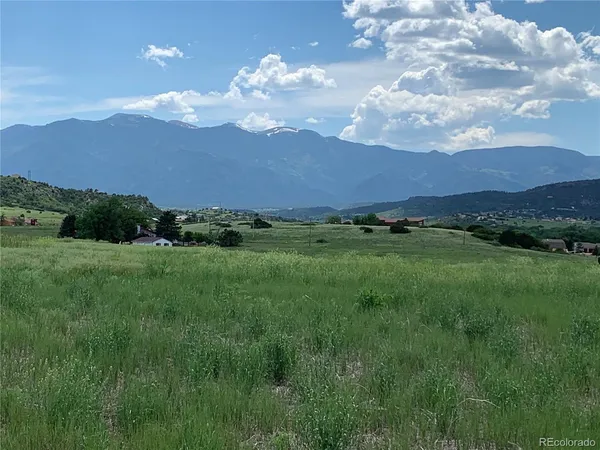 a view of a big yard with lots of green space and mountain view