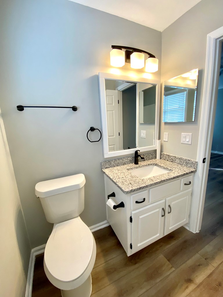 6032 North Pointe Drive Columbus, GA 31909 - Photo 14 of 26 a bathroom with a granite countertop toilet sink and mirror