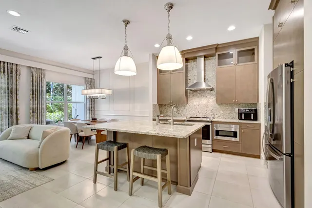 a view of a lake with a garden