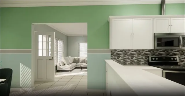 a living room with furniture and a window