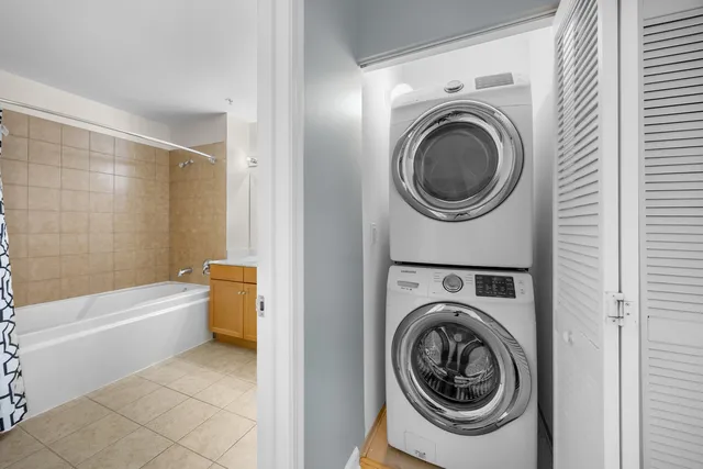 a view of a washer and dryer in a bathroom