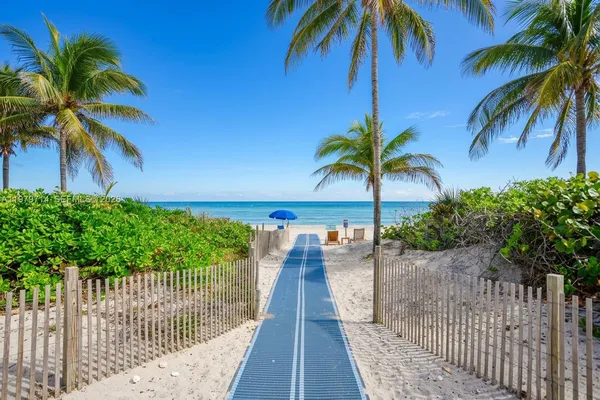 a view of a garden and palm trees