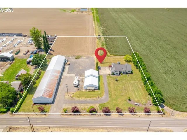 an aerial view of a swimming pool