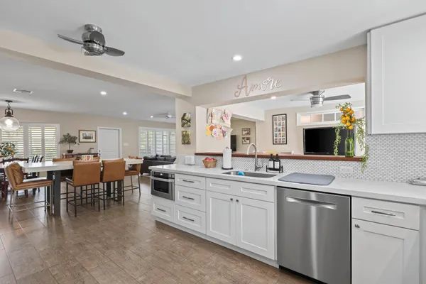 a kitchen with lots of counter top space
