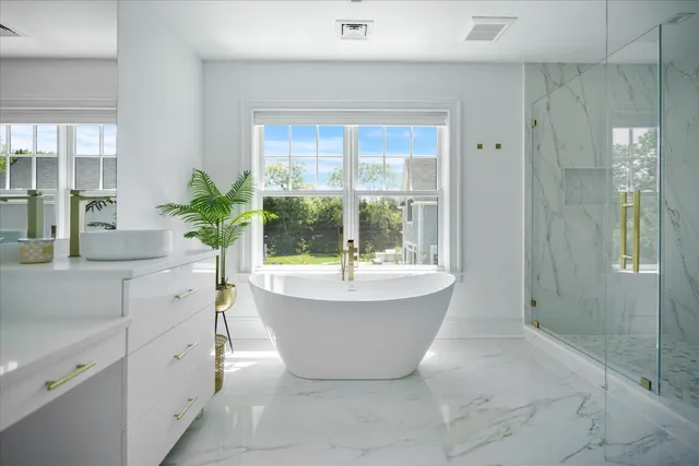a view of a bathtub in a bathroom