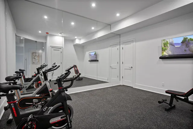 a view of a room with gym equipment