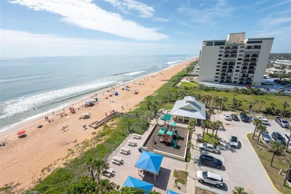a view of a building with a street
