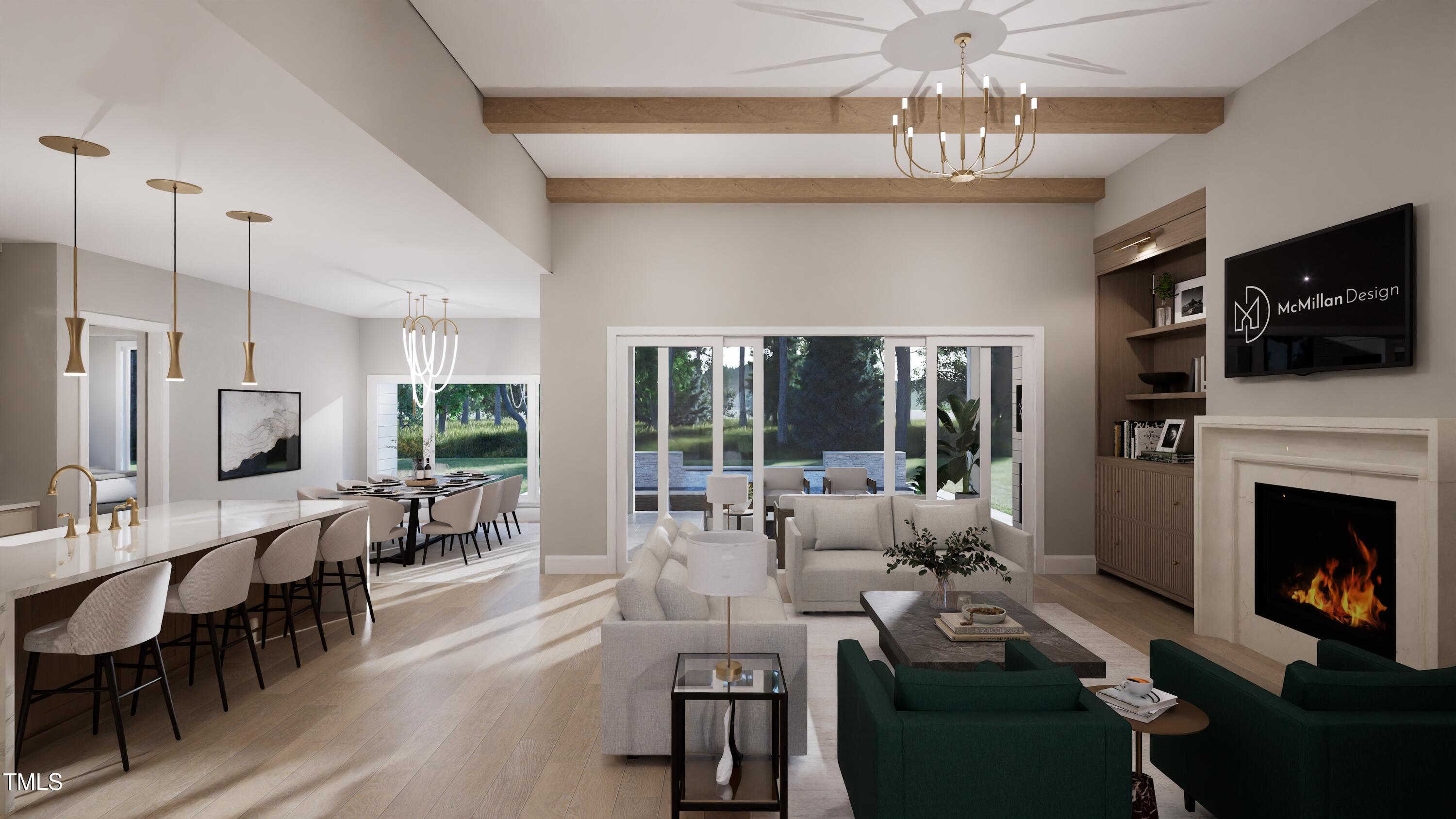 4112 Rockingham Street Raleigh, NC 27609 - Photo 14 of 67 a living room with furniture a flat screen tv and a fireplace