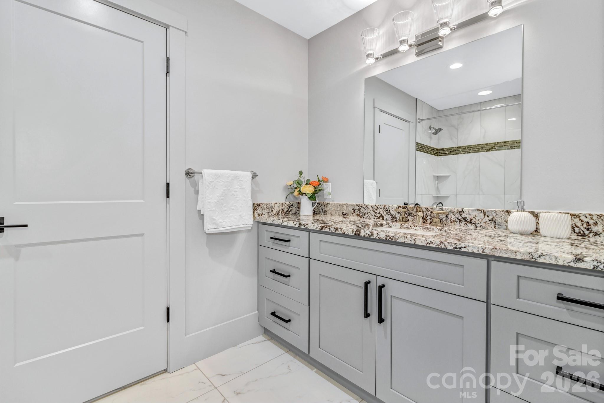301 Rockbridge Road Mills River, NC 28759 - Photo 33 of 48 a bathroom with a granite countertop sink and a mirror