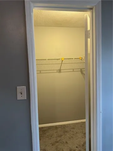 a view of a small space with a door