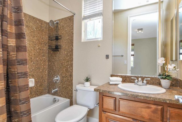 a view of a city with furniture