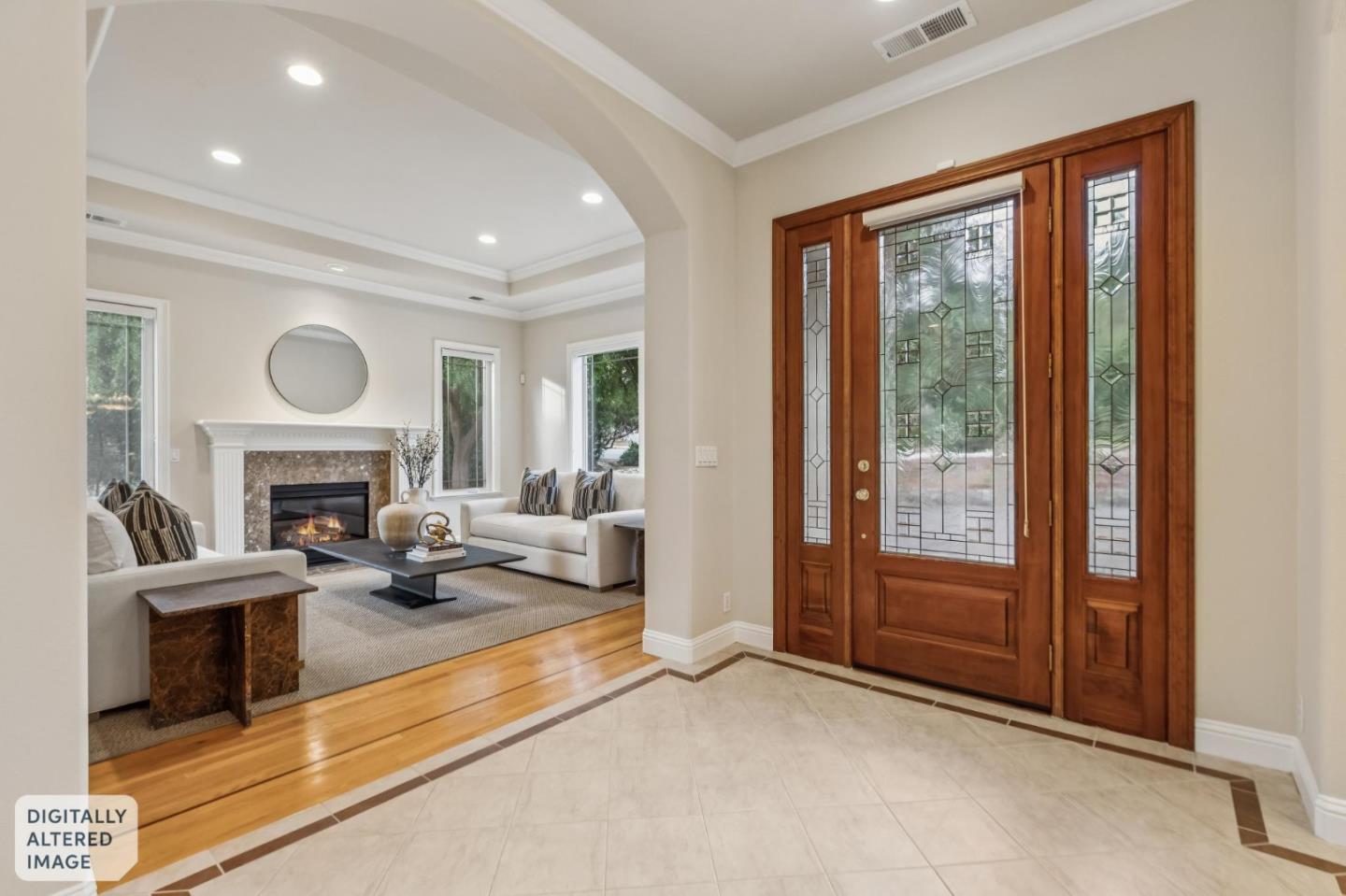 140 Ridgeway Road Woodside, CA 94062 - Photo 8 of 69 a living room with furniture a large window and a fireplace