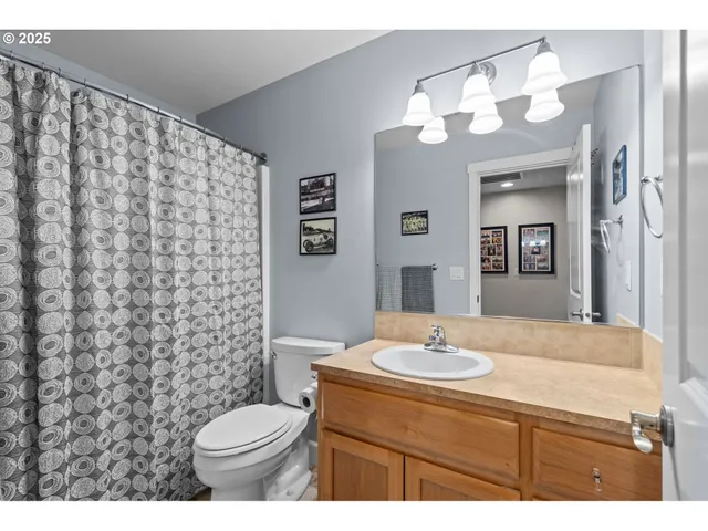 a bathroom with a sink a toilet and a mirror