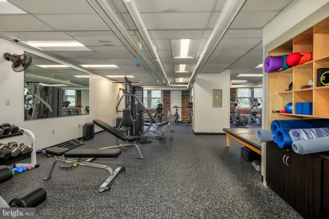 a view of a room with gym equipment