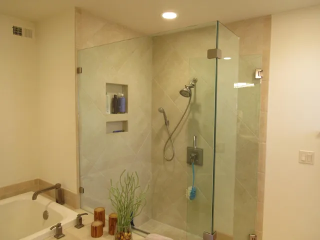 a view of a lake with boats and palm trees