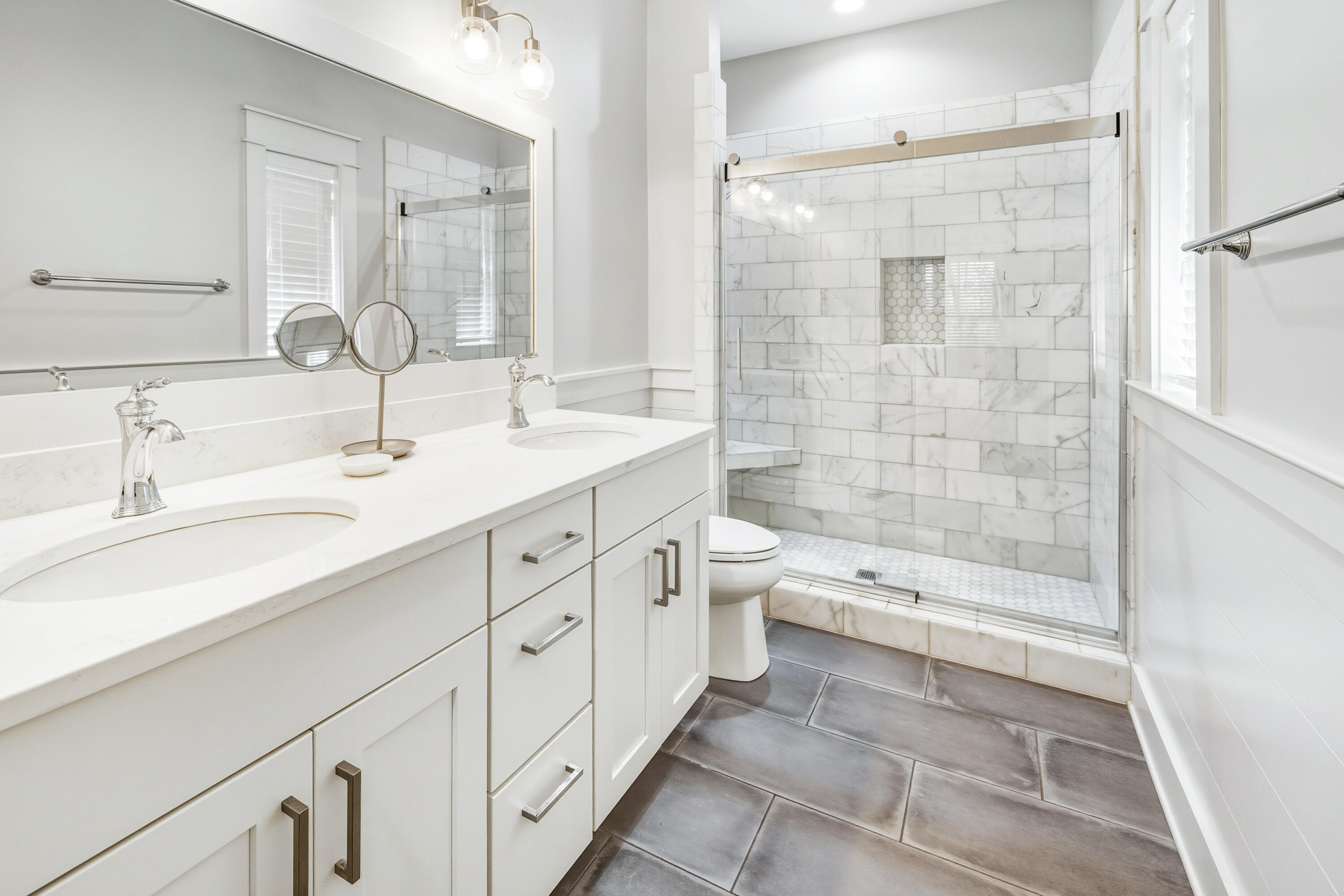 587 Patina Blvd Inlet Beach Inlet Beach, FL 32461 - Photo 19 of 52 a bathroom with a double vanity sink toilet tub and shower