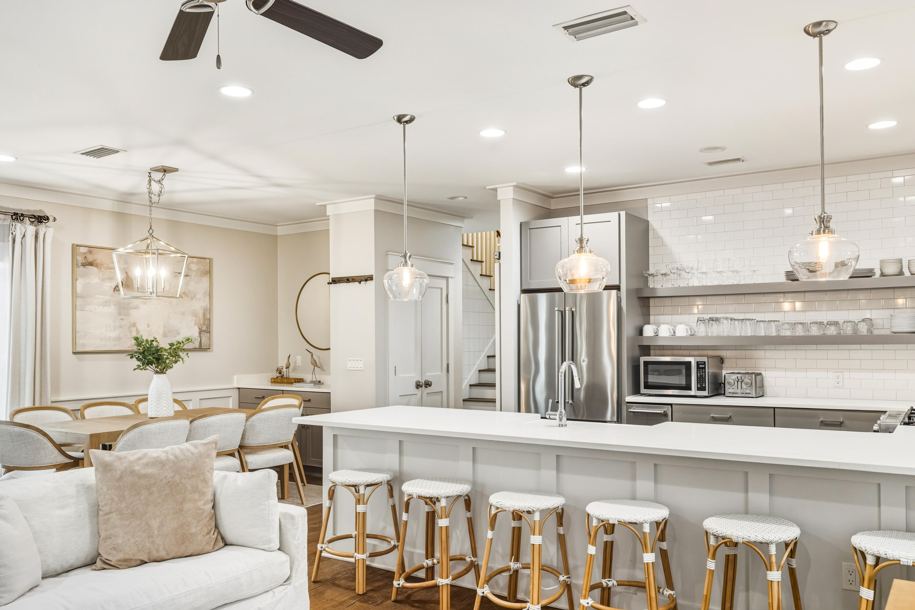 587 Patina Blvd Inlet Beach Inlet Beach, FL 32461 - Photo 3 of 52 a living room with kitchen island furniture and a chandelier