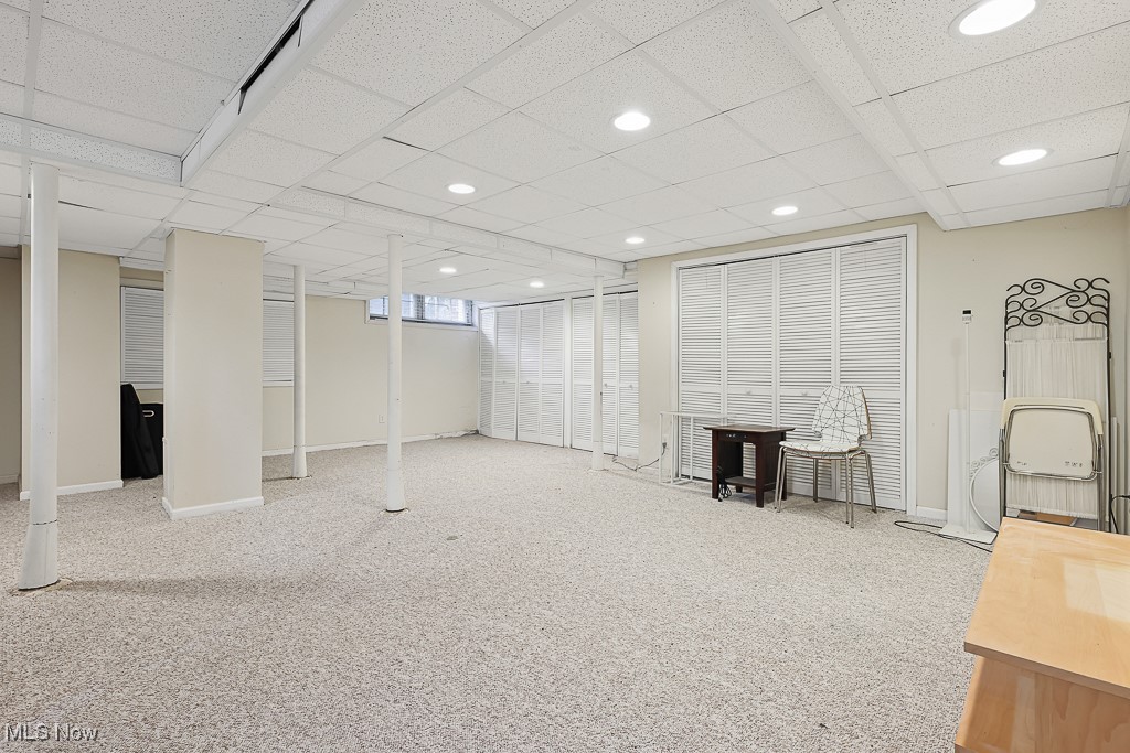 3266 Avalon Road Cleveland, OH 44120 - Photo 46 of 46 Finished below grade area with a paneled ceiling, carpet flooring, and recessed lighting
